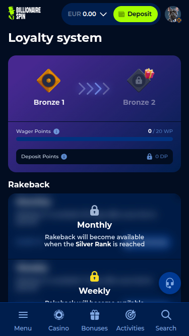 BillionaireSpin Casino Mobile VIP Program