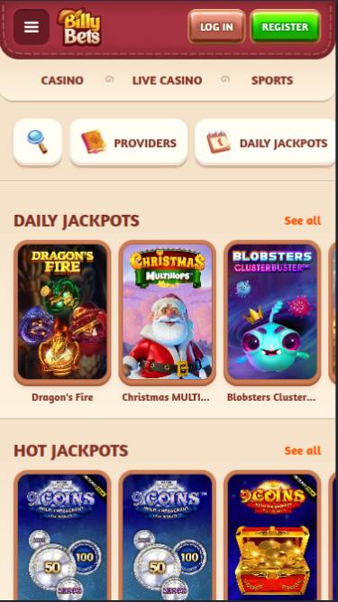 Jackpot mobile page screenshot of BillyBets Casino