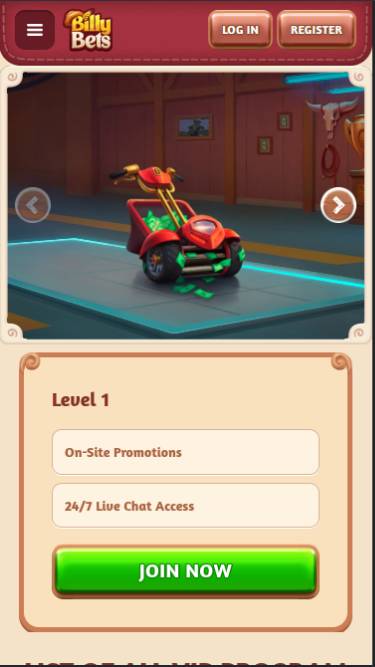 VIP mobile page screenshot of BillyBets Casino