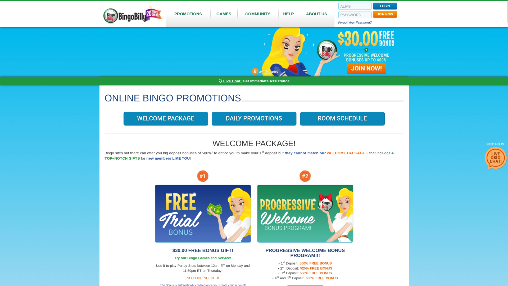 Bingo Billy Casino Desktop Promotions