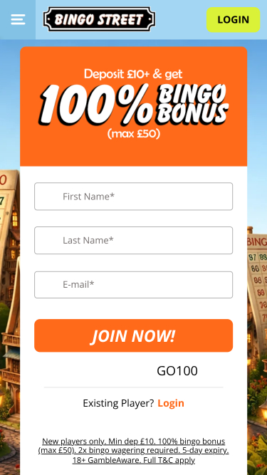 Bingo Street Casino Mobile Homepage