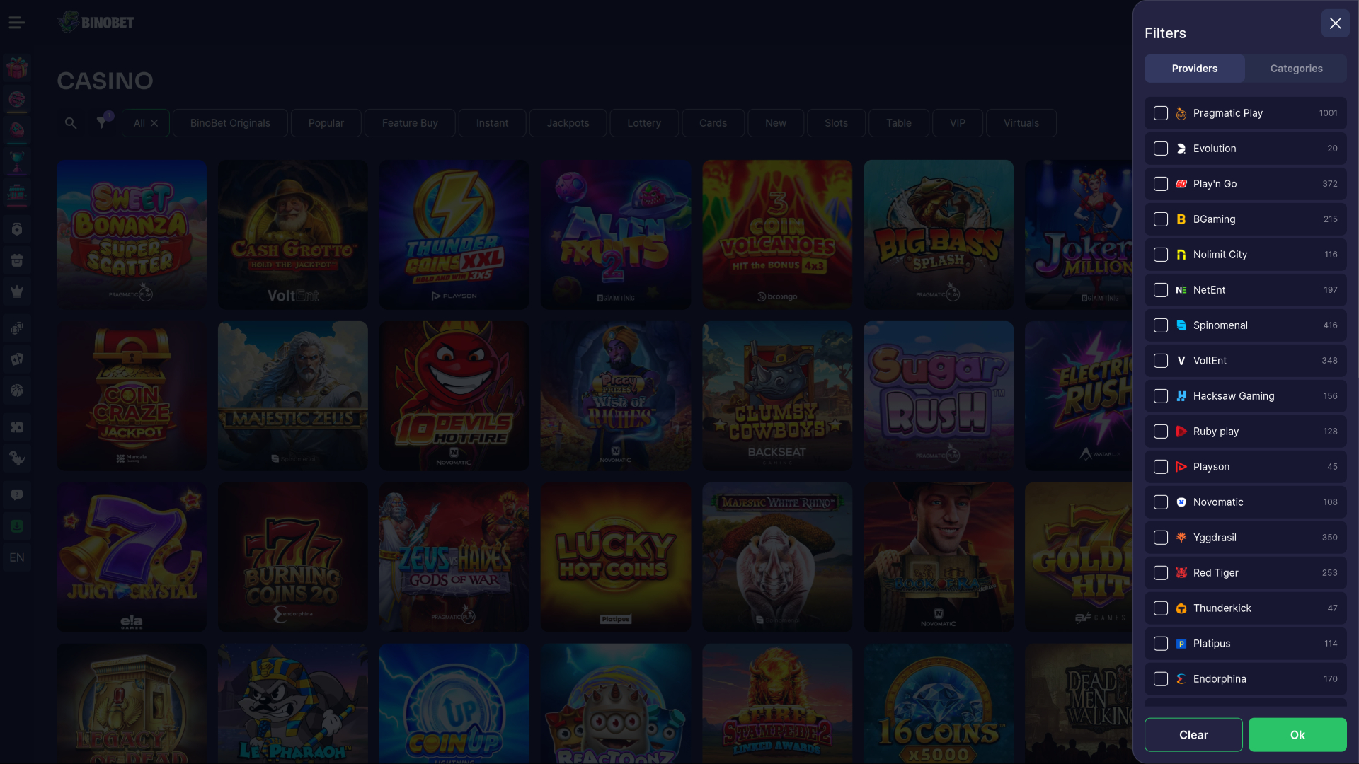 Bino.bet Casino Desktop Game Developers