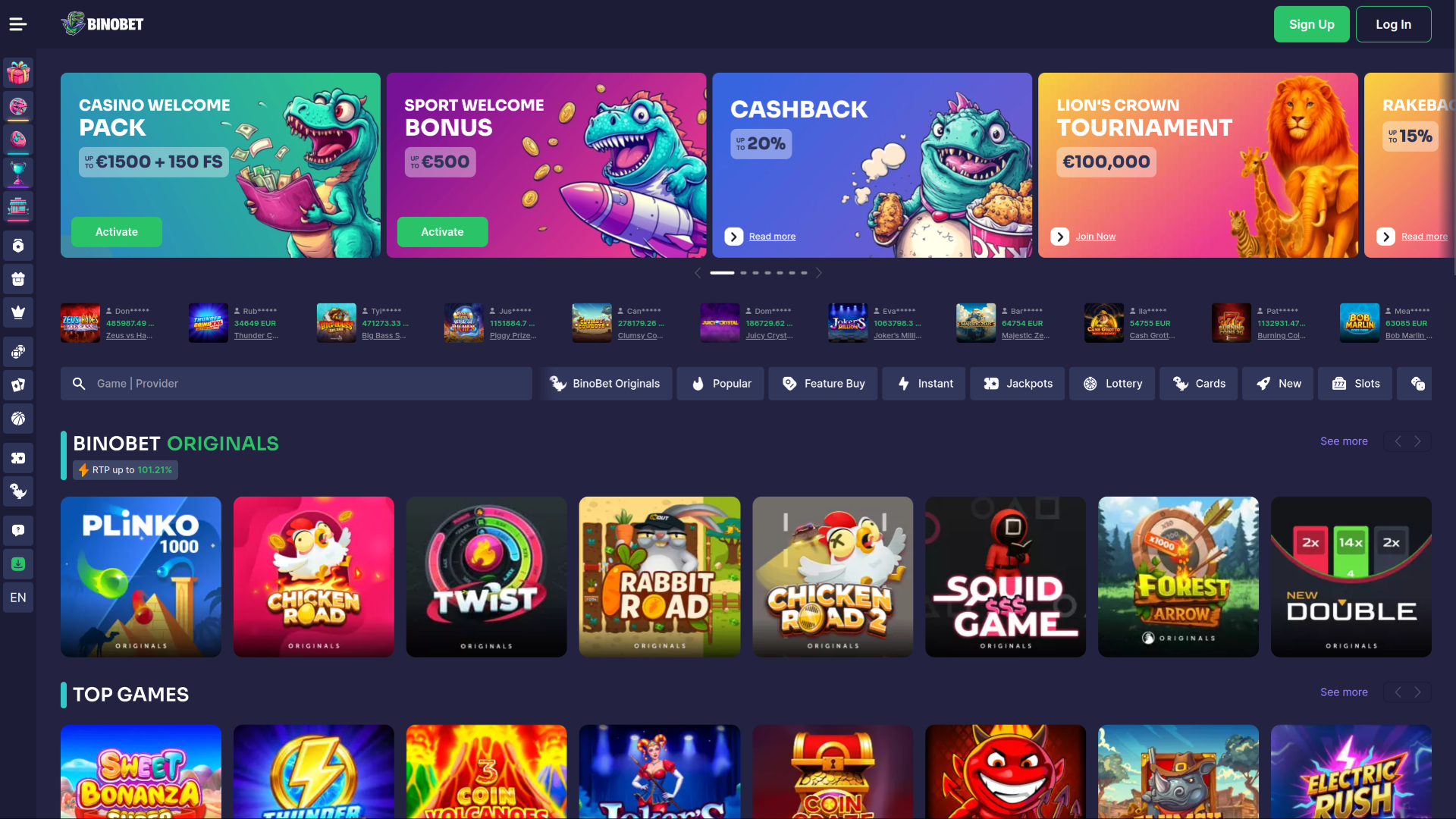 Bino.bet Casino Desktop Homepage