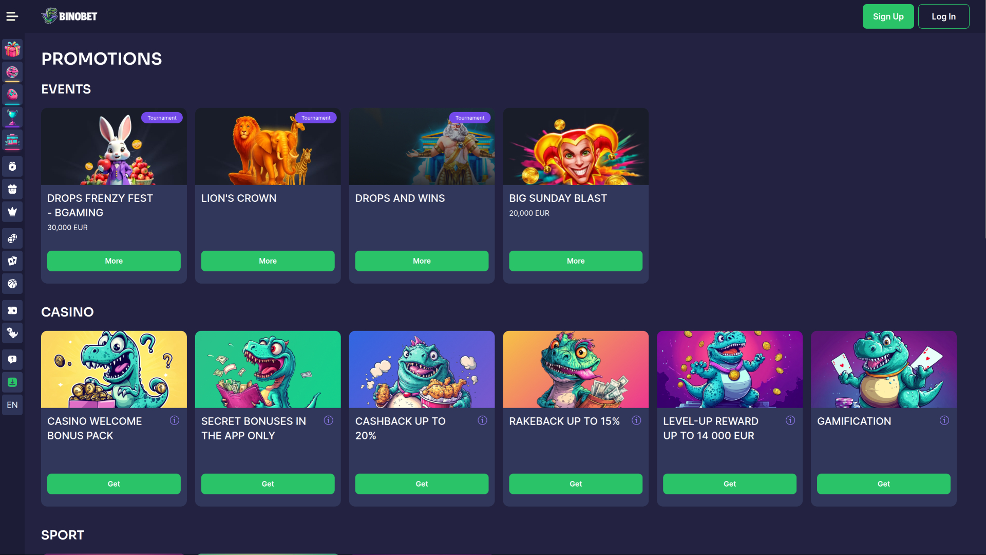 Bino.bet Casino Desktop Promotions