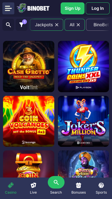 Bino.bet Casino Mobile Jackpot