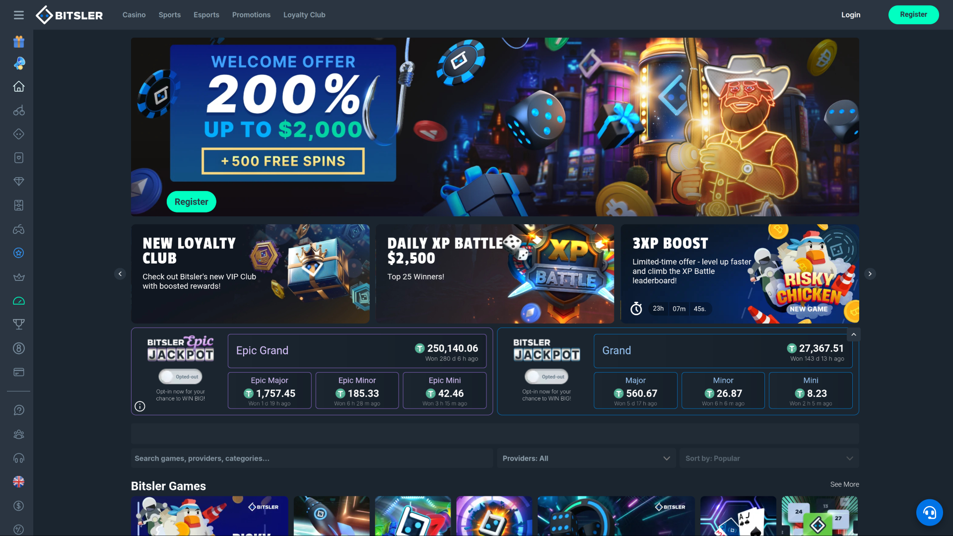 Bitsler Casino Desktop Homepage