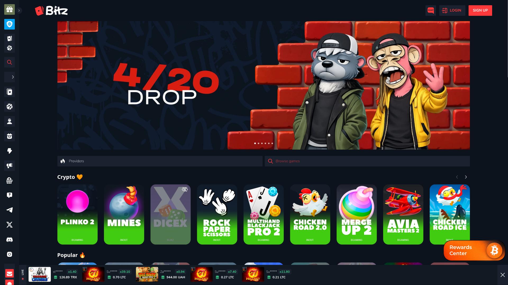 Bitz.io Casino homepage