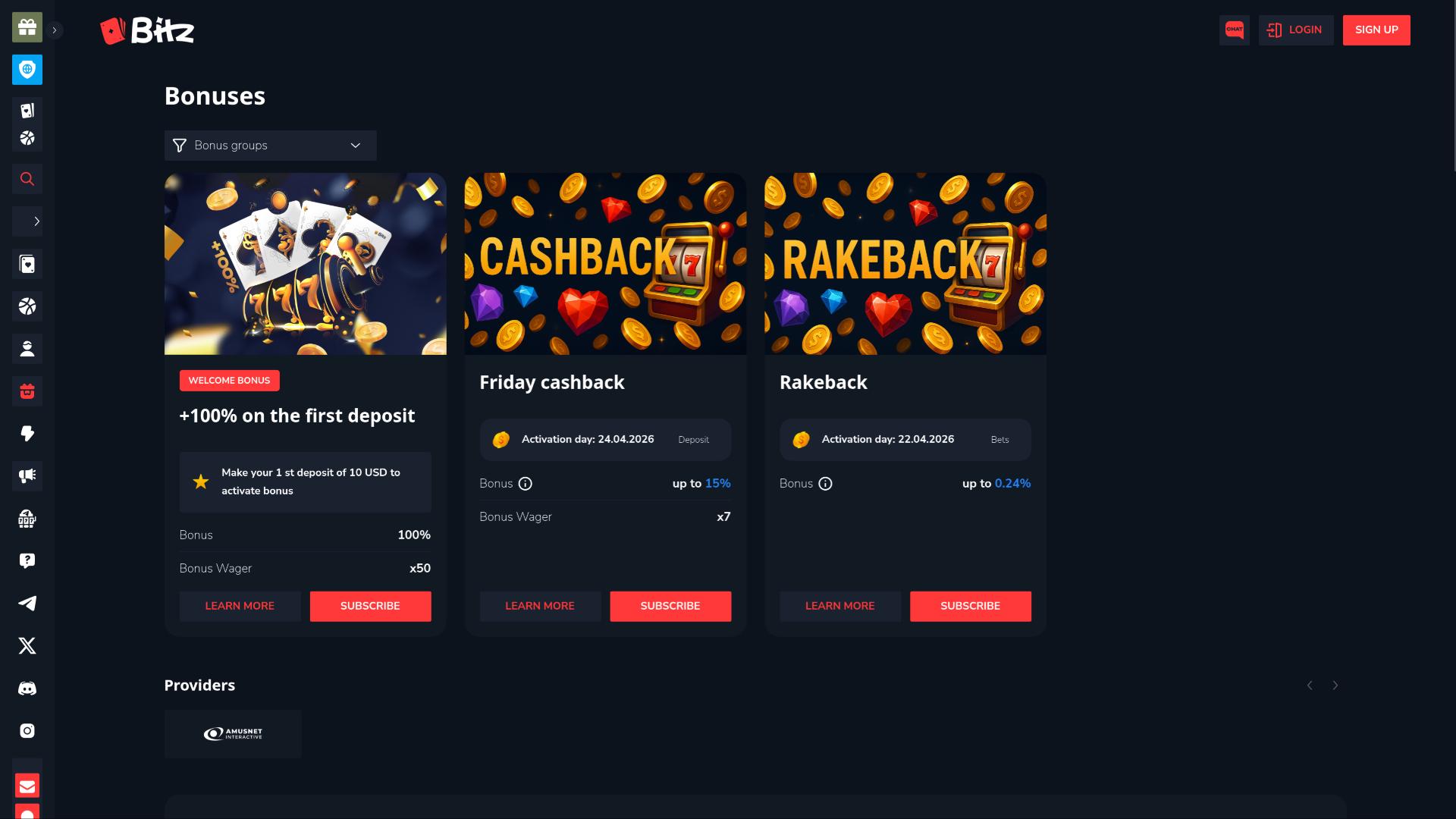Bitz.io Casino promotions page