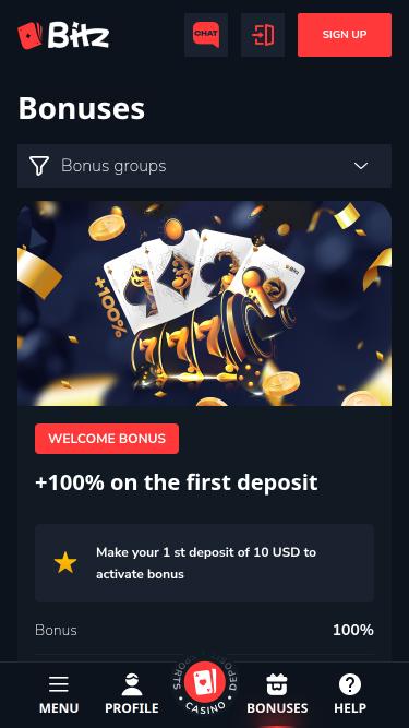 Bitz.io Casino promotions mobile page