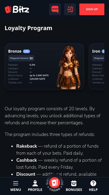 Bitz.io Casino VIP mobile page