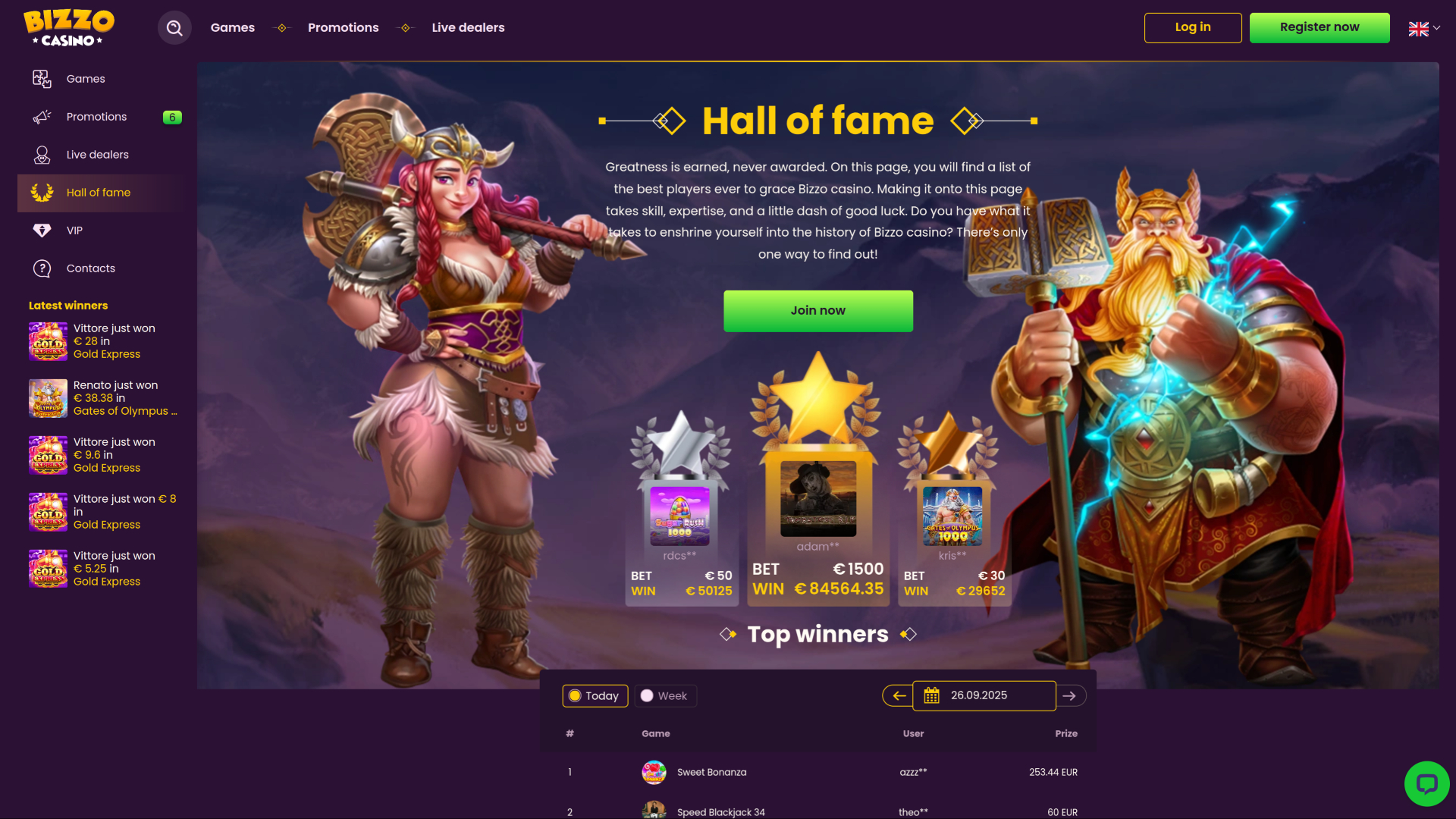 Bizzo Casino Desktop Hall of Fame