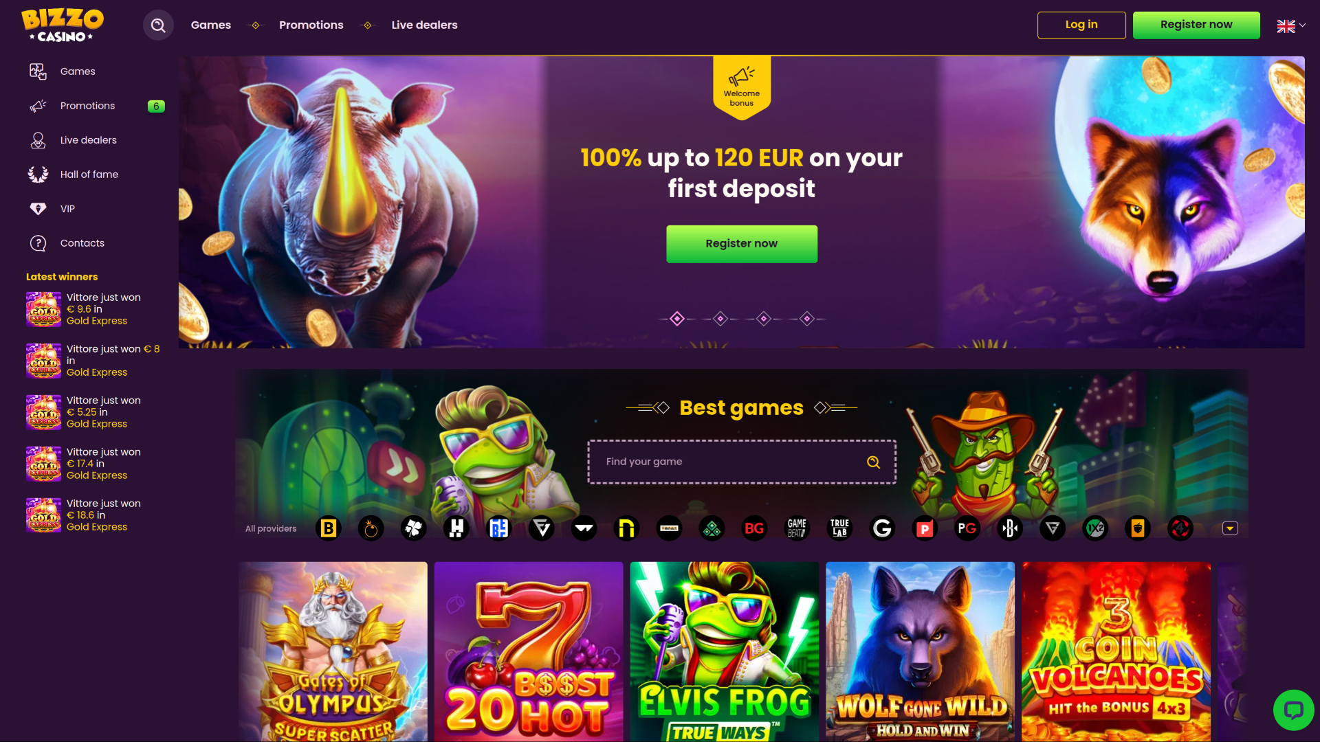 Bizzo Casino Desktop Homepage