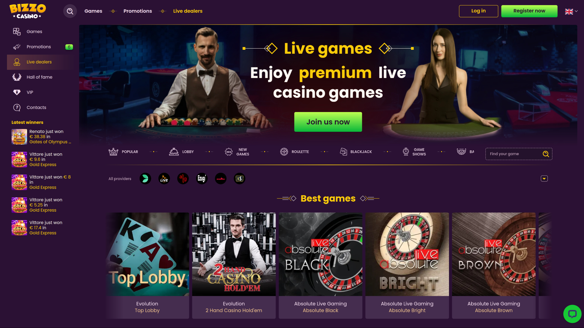 Bizzo Casino Desktop Live Dealer