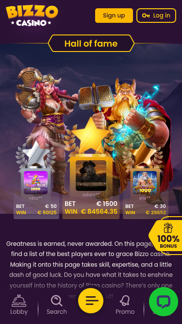 Bizzo Casino Mobile Hall of Fame