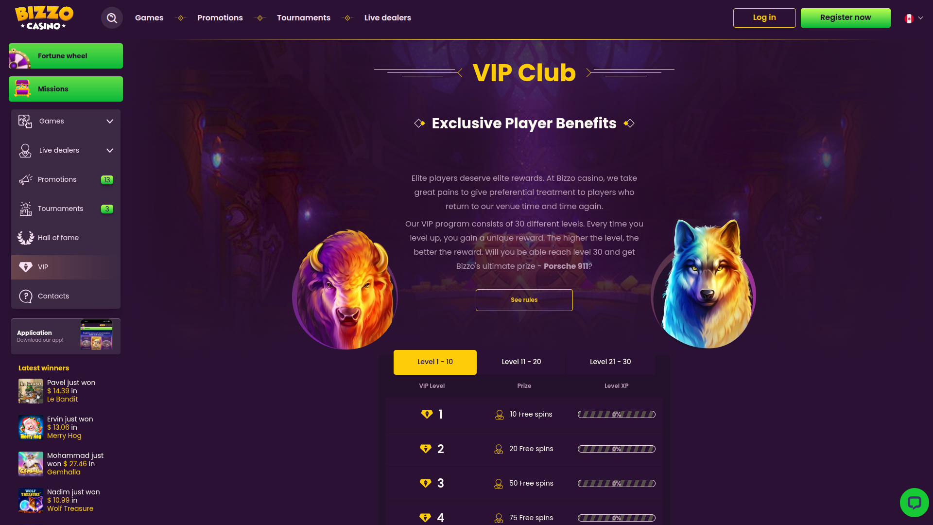 Bizzo Casino Desktop VIP Program