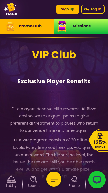 Bizzo Casino Mobile VIP Program