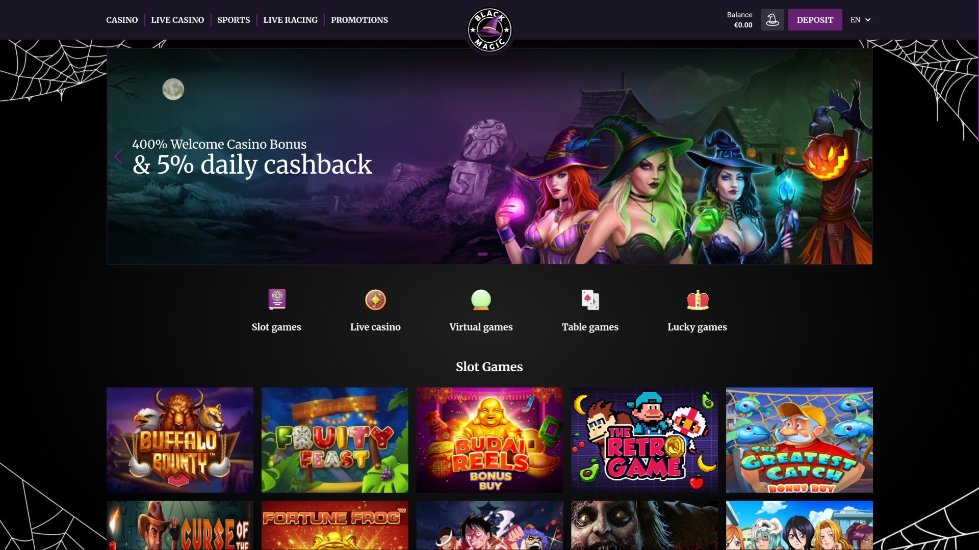 Black Magic Casino Desktop Homepage