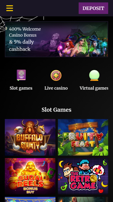 Black Magic Casino Mobile Homepage