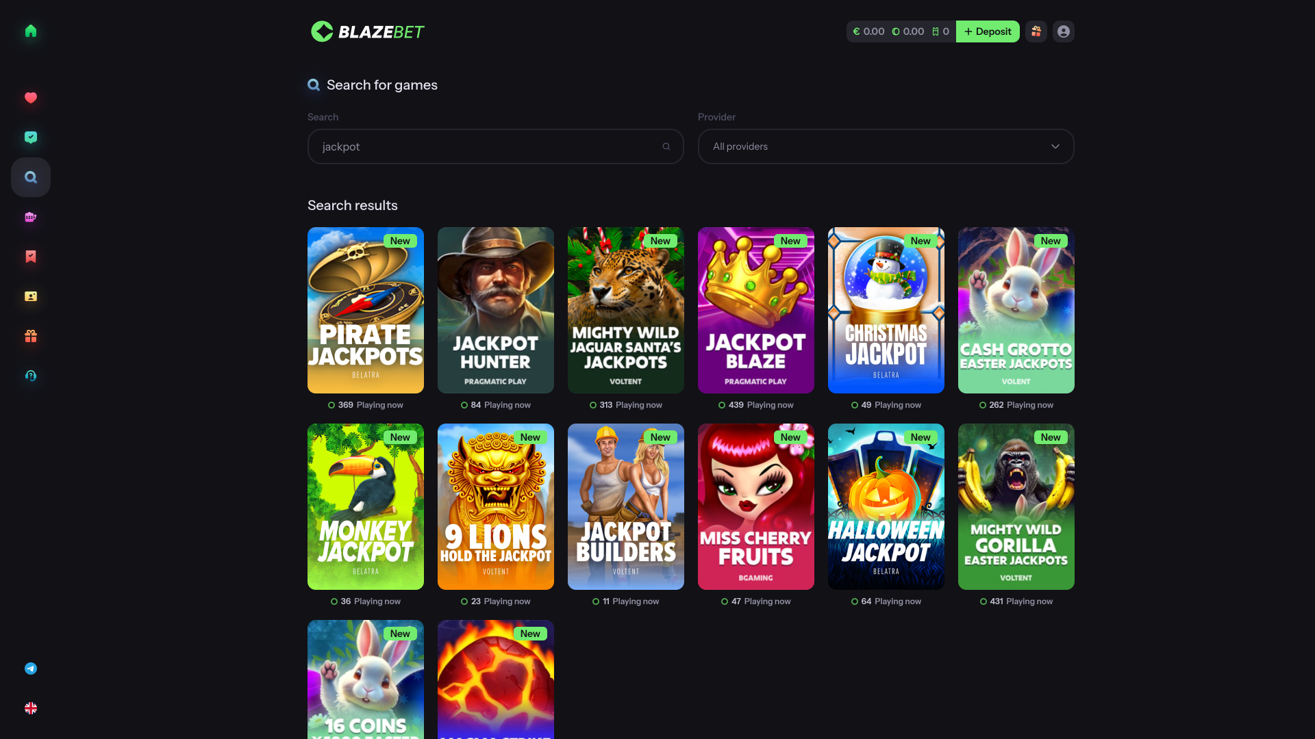 BlazeBet Casino Jackpot Desktop
