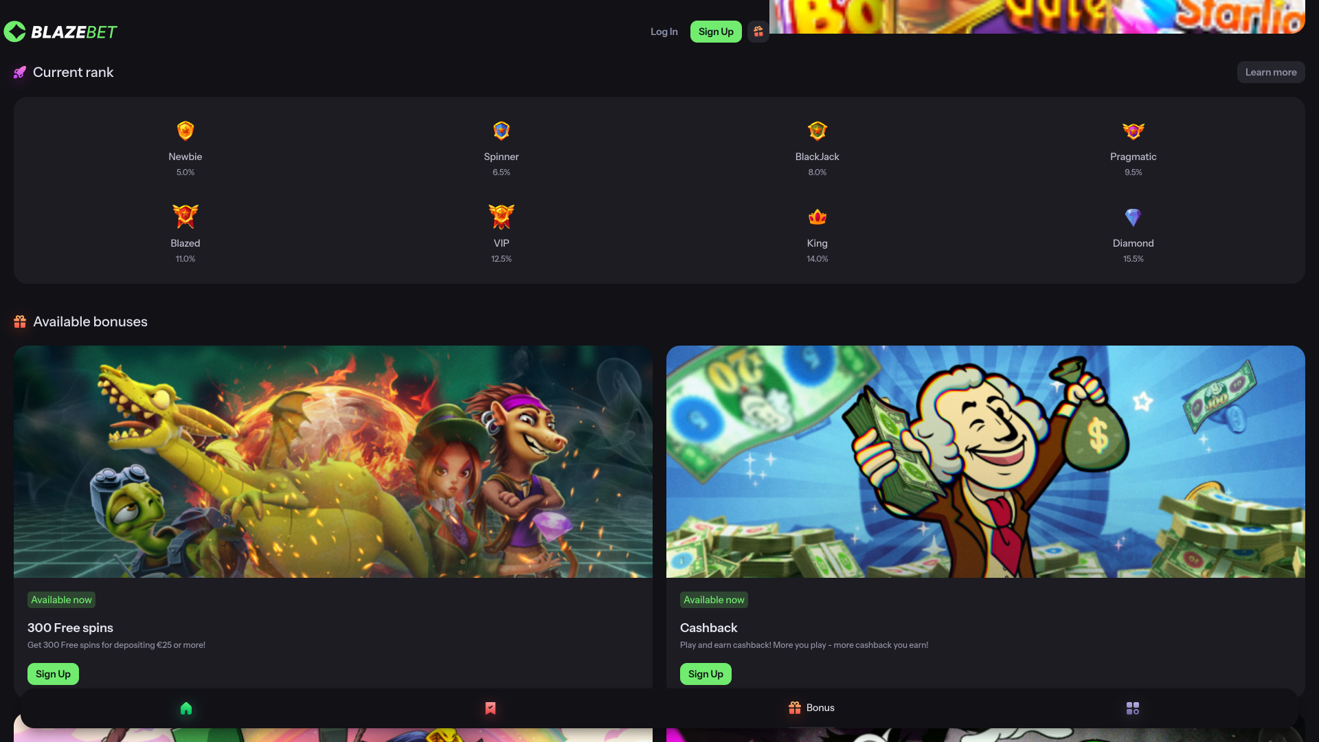 BlazeBet Casino Promotions Desktop