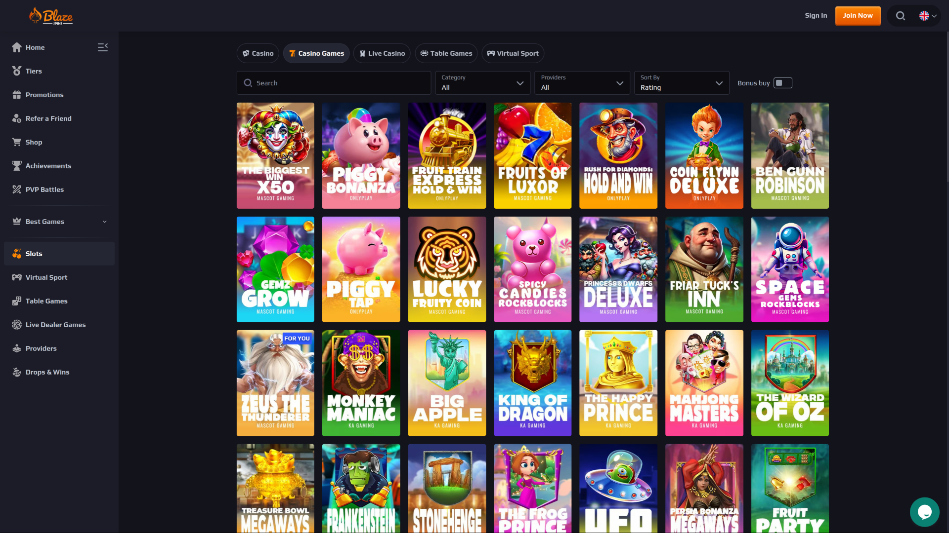 BlazeSpins Casino Desktop Games