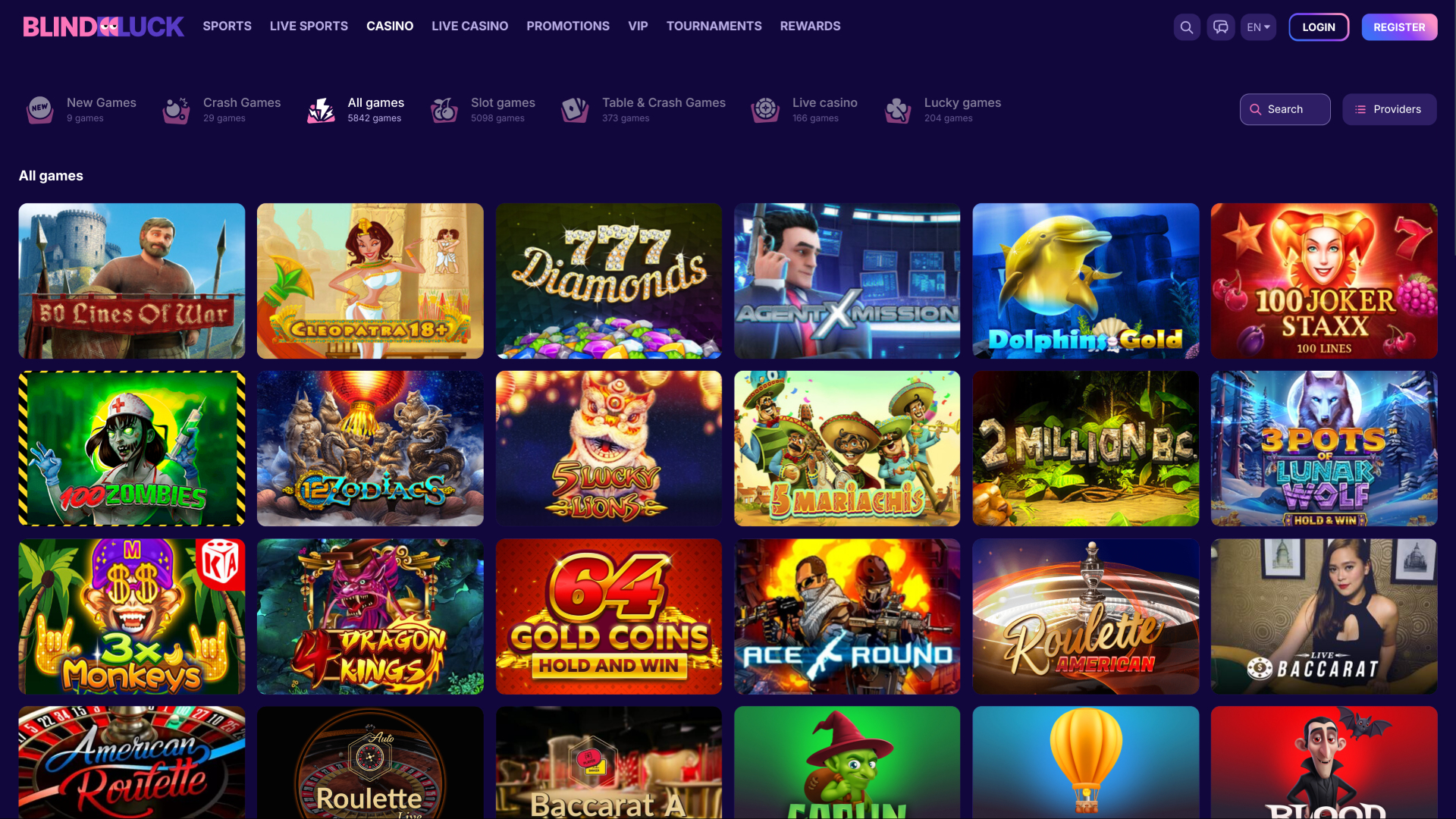 Games BlindLuck Casino for Desktop