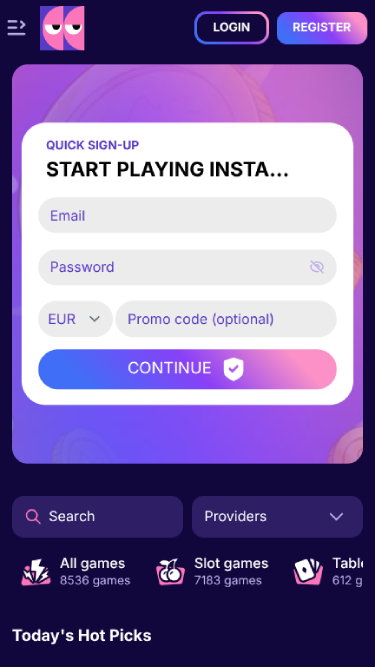 Homepage screenshot of BlindLuck Casino for Mobile