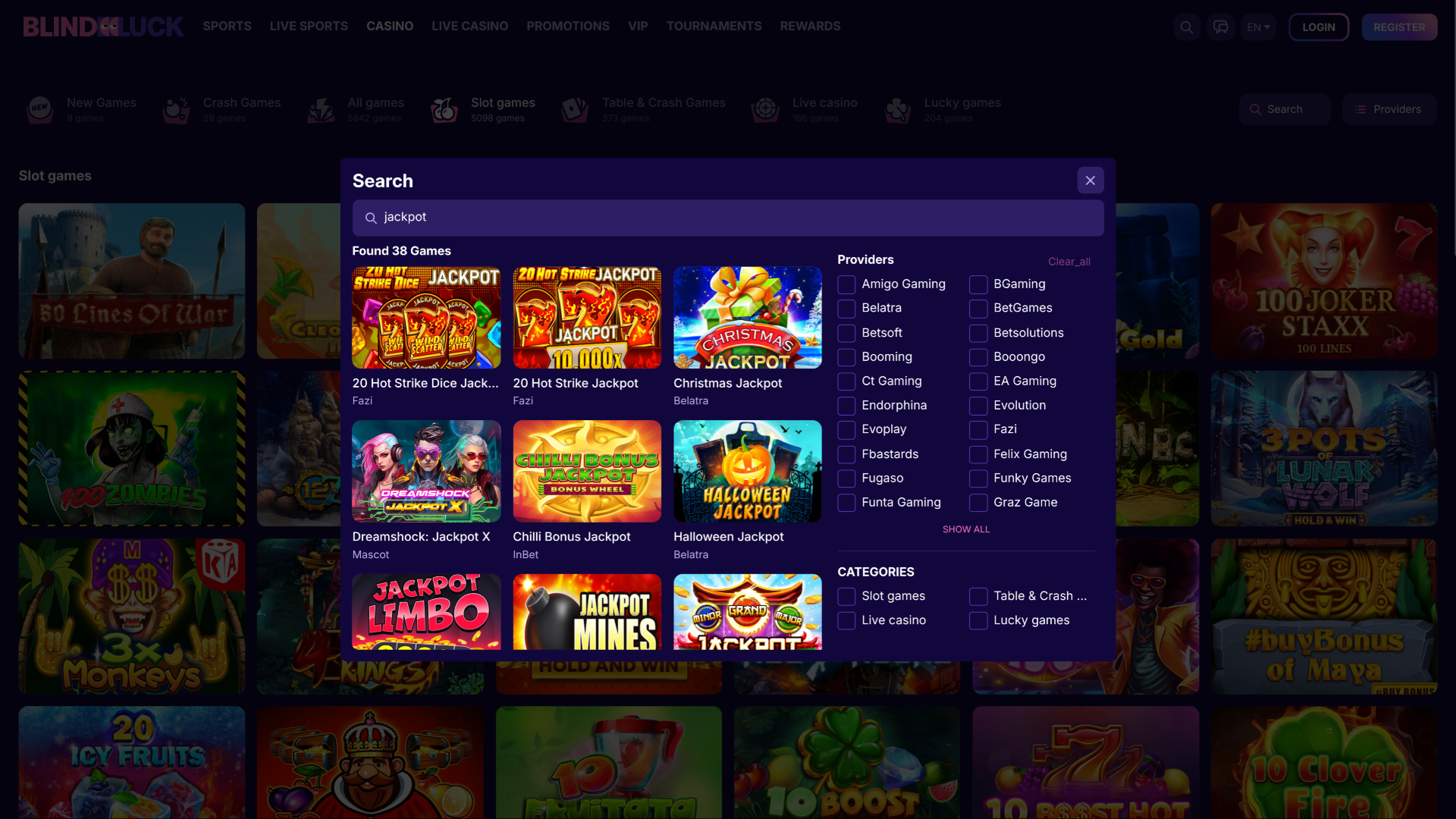 Jackpot BlindLuck Casino for Desktop