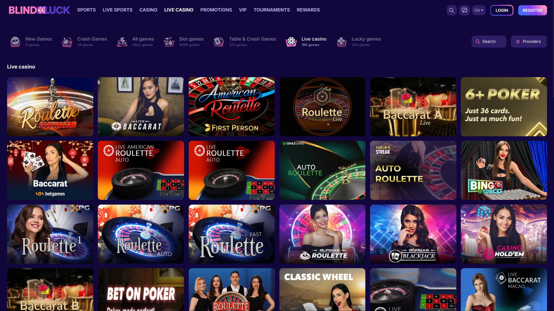 Live Dealer BlindLuck Casino for Desktop