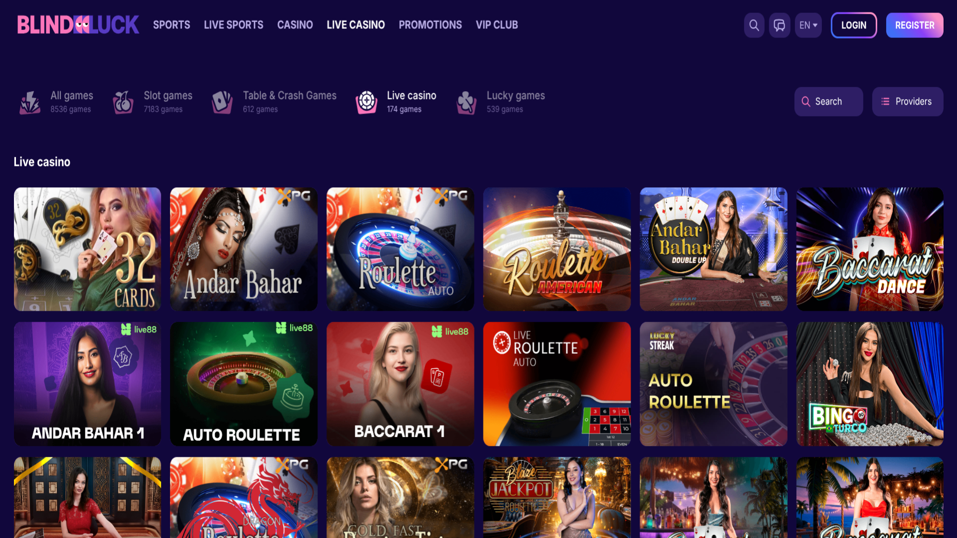 Live Dealers screenshot of BlindLuck Casino for Desktop
