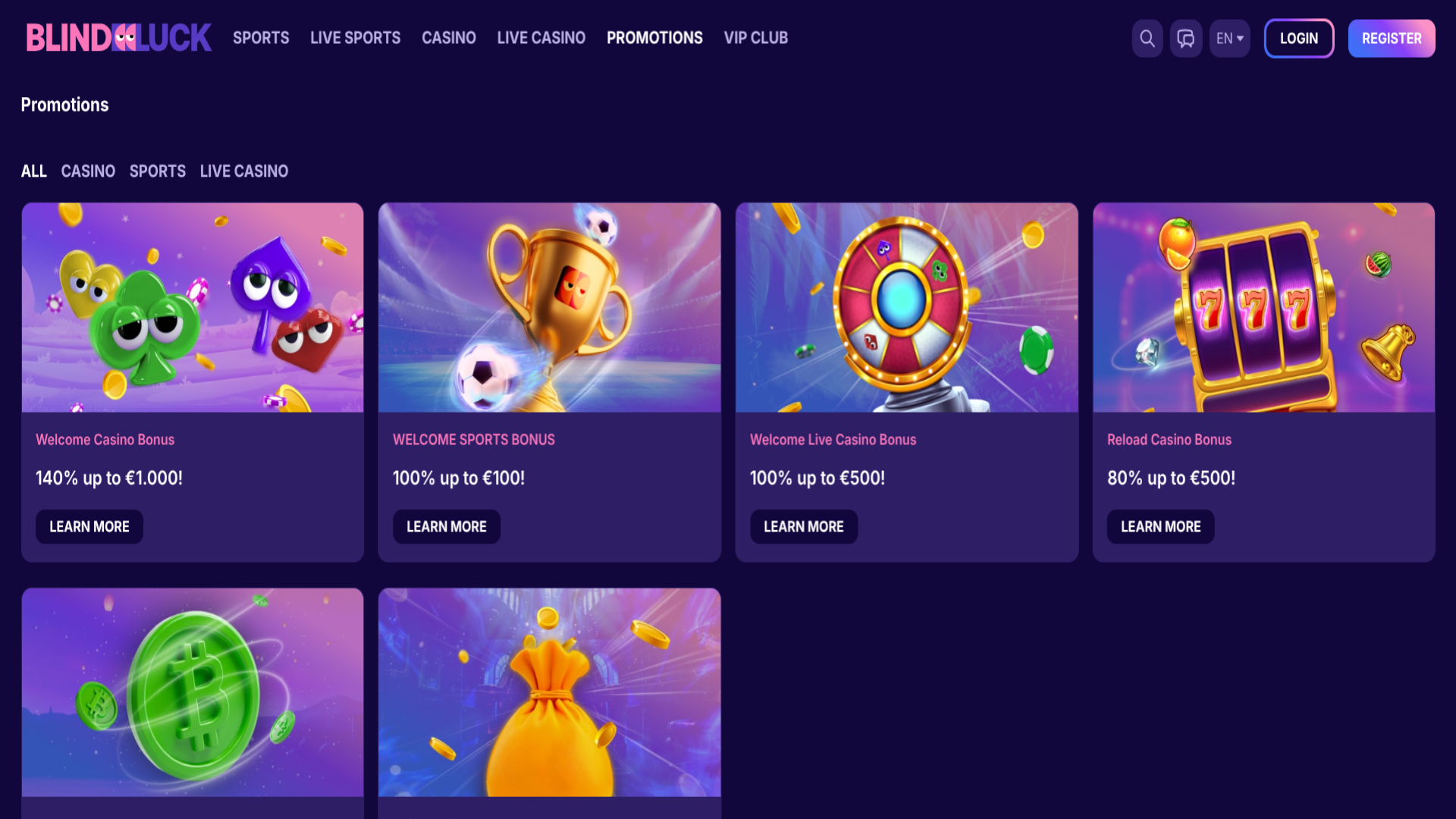 Promotions screenshot of BlindLuck Casino for Desktop