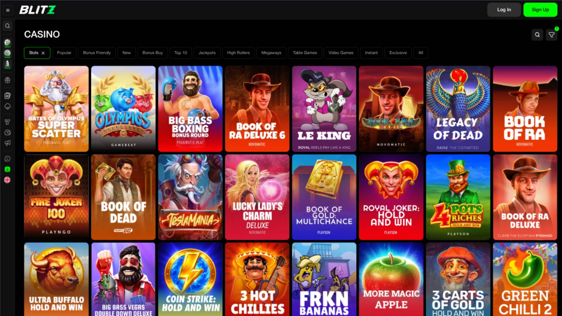 Games page screenshot of Blitz Casino