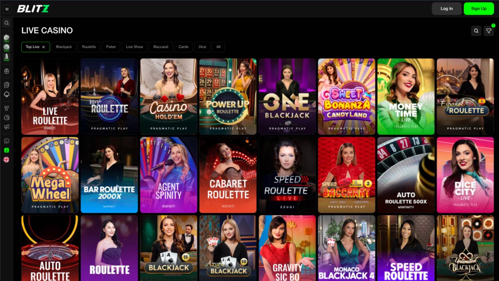 Live page screenshot of Blitz Casino