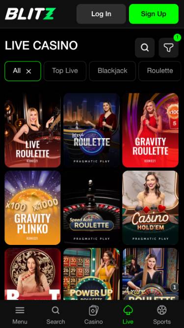 Live mobile page screenshot of Blitz Casino