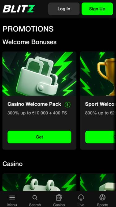 Promotions mobile page screenshot of Blitz Casino