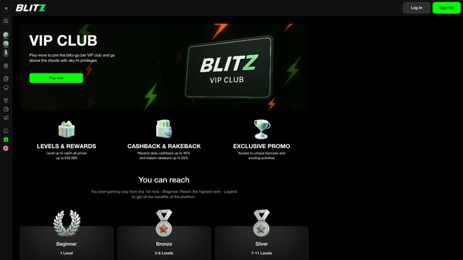 VIP page screenshot of Blitz Casino