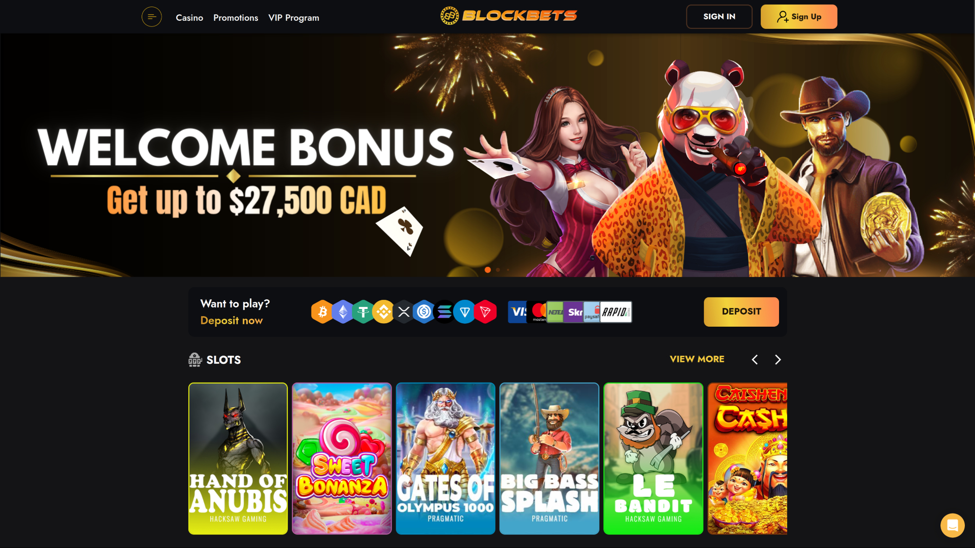 BlockBets Casino Desktop Homepage