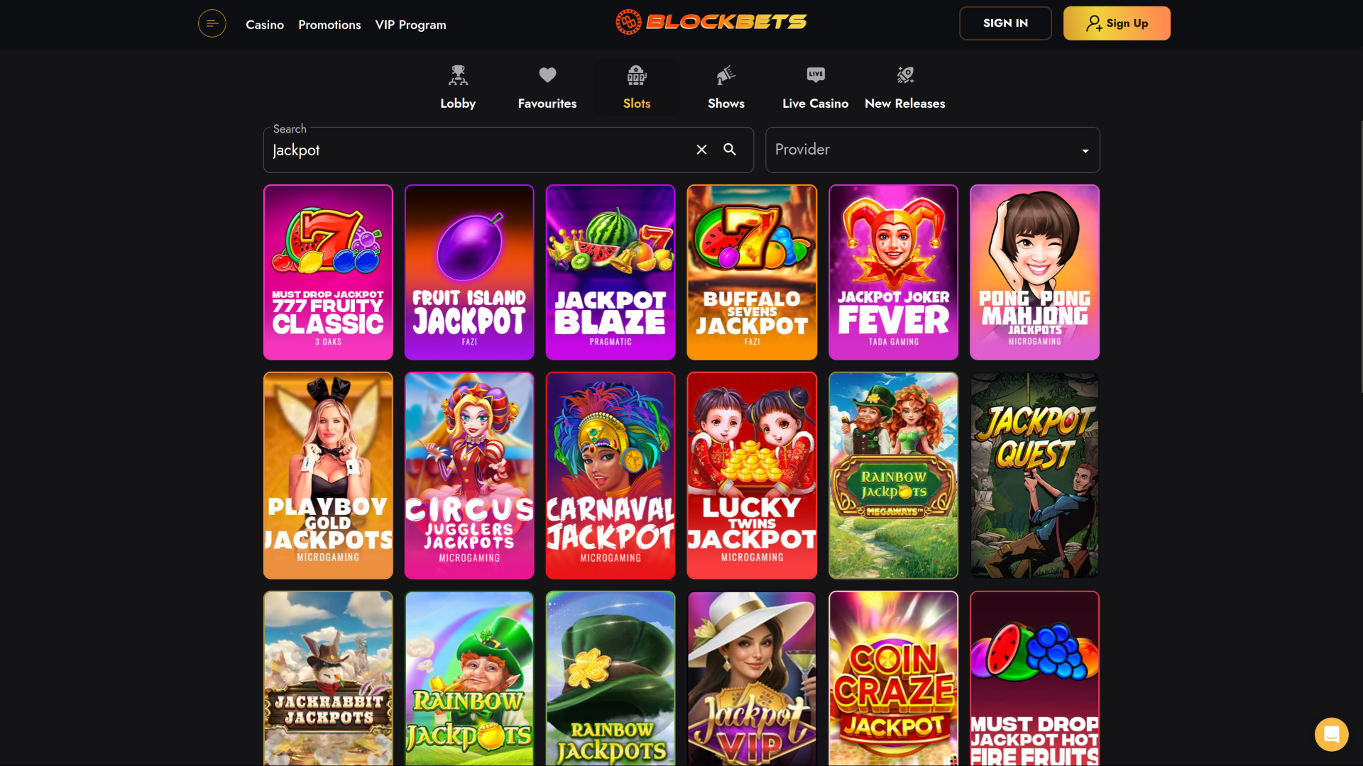 BlockBets Casino Desktop Jackpot
