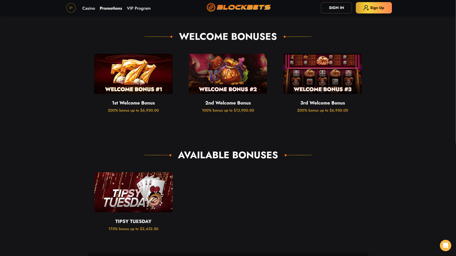 BlockBets Casino Desktop Promotions