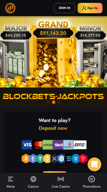 BlockBets Casino Mobile Homepage