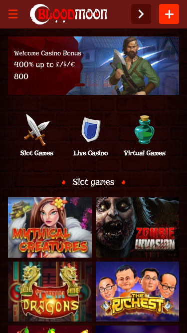Blood Moon Casino Mobile Homepage