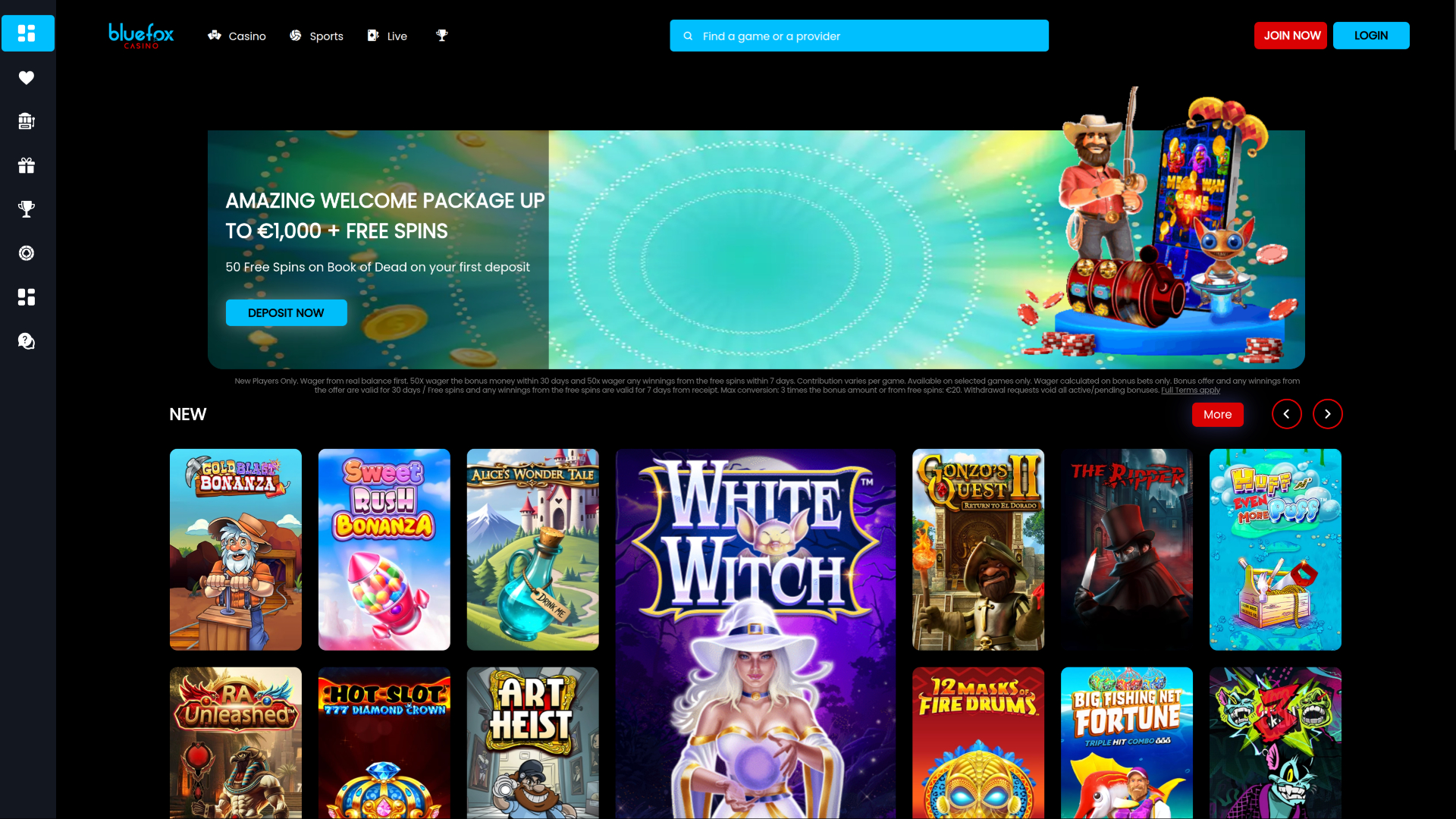 Blue Fox Casino Desktop Homepage