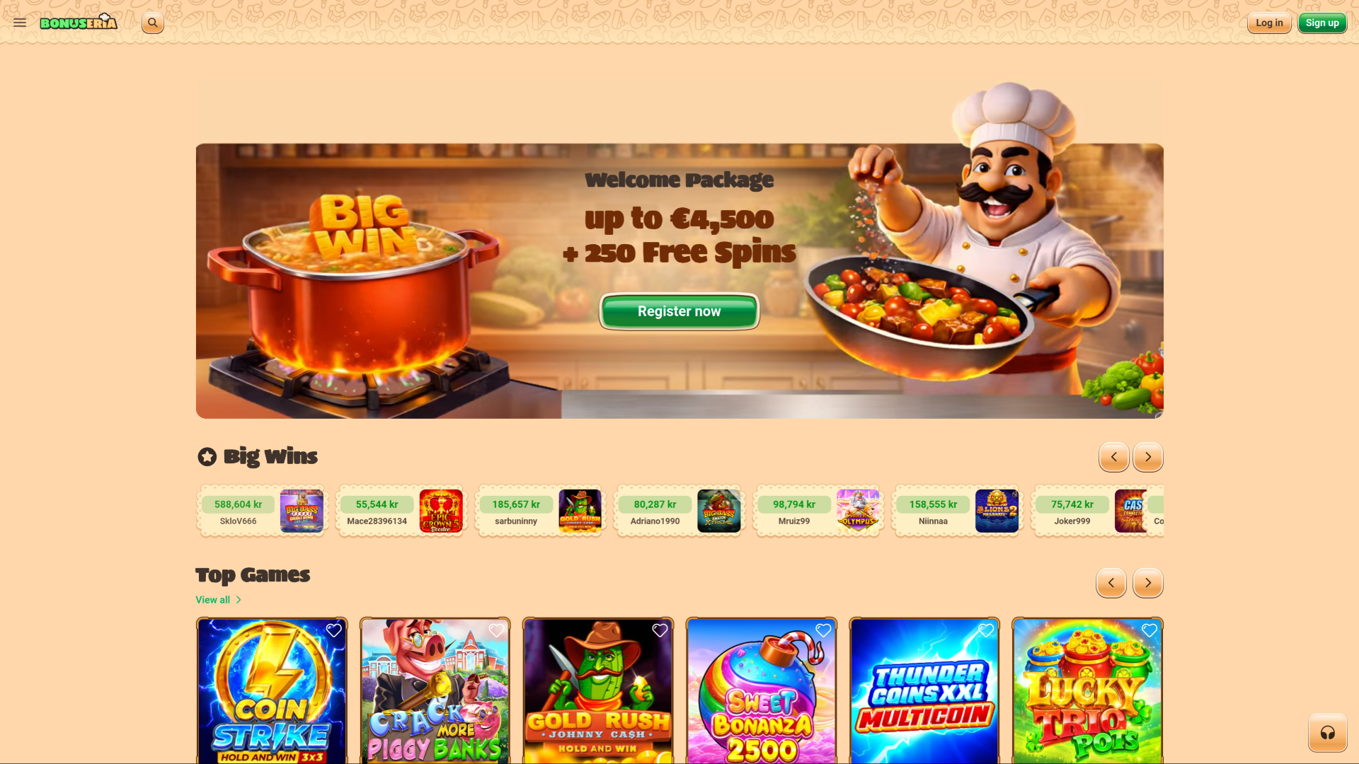 Bonuseria Casino Desktop Homepage