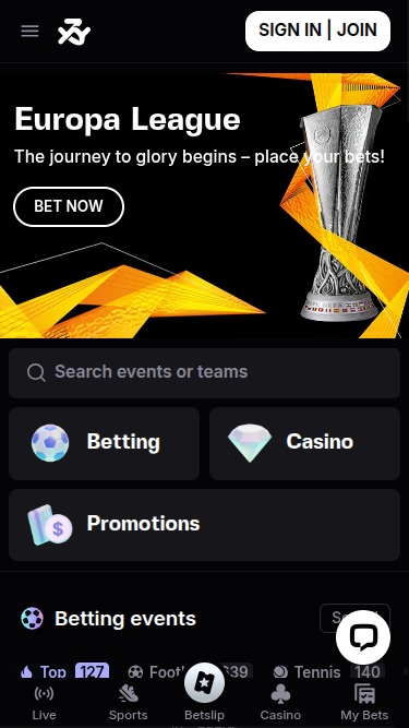 Bookmaker.XZY Casino Mobile Homepage
