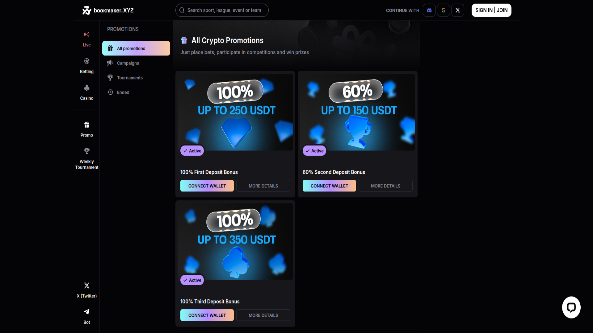 Bookmaker.XZY Casino Desktop Promotions