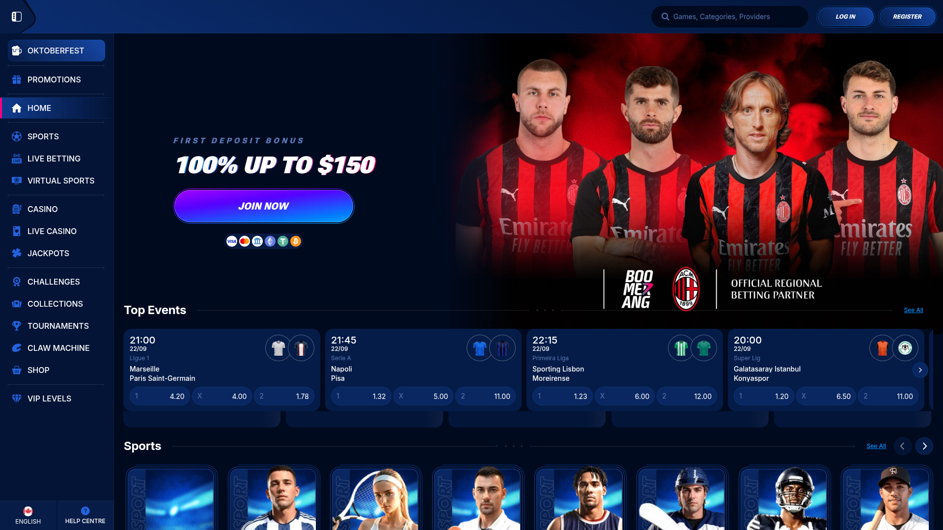 Boomerang Bet Casino Desktop Homepage
