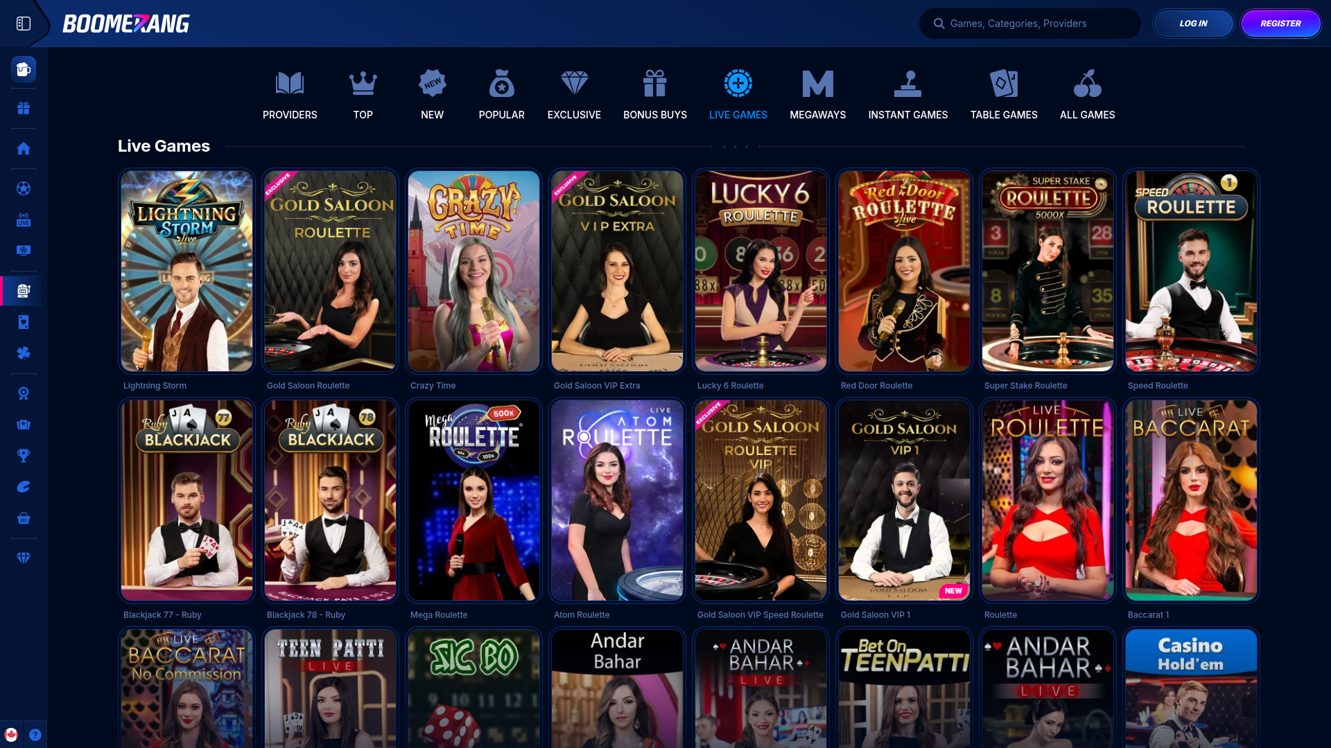 Boomerang Bet Casino Desktop Live Dealer