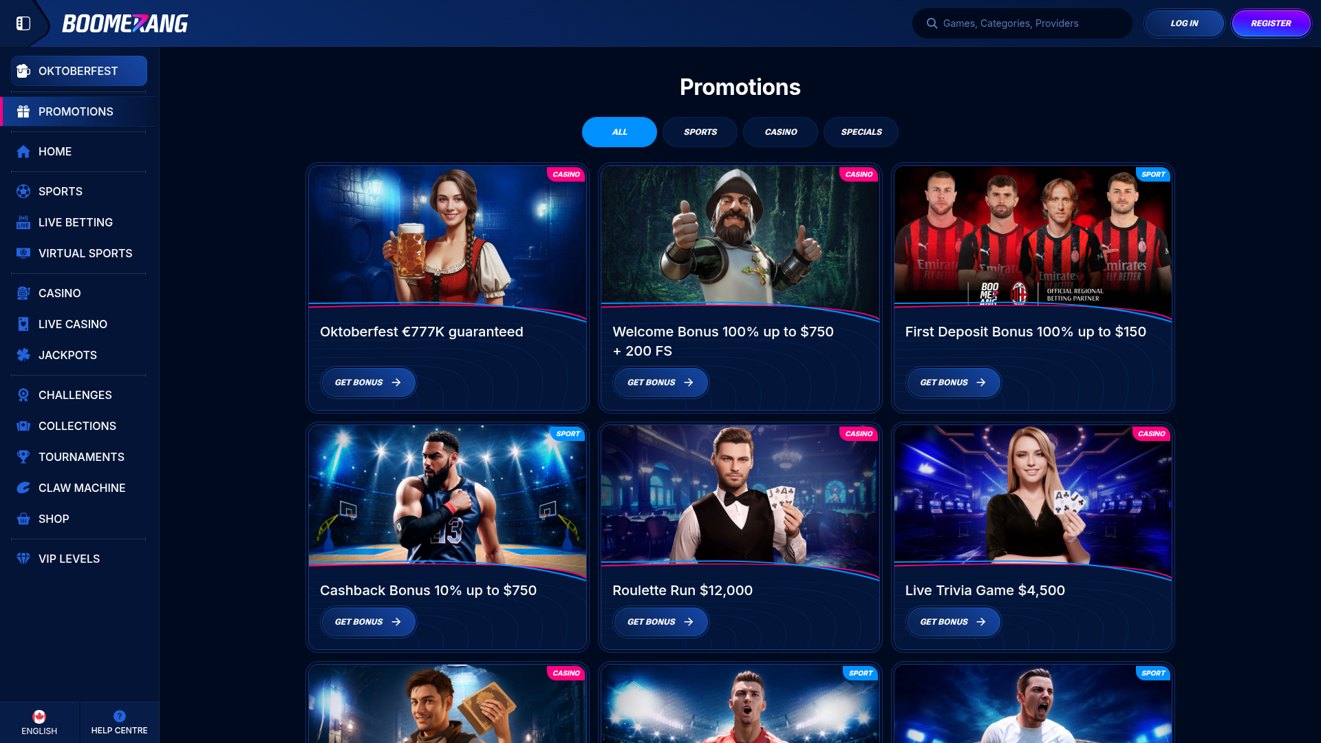 Boomerang Bet Casino Desktop Promotions
