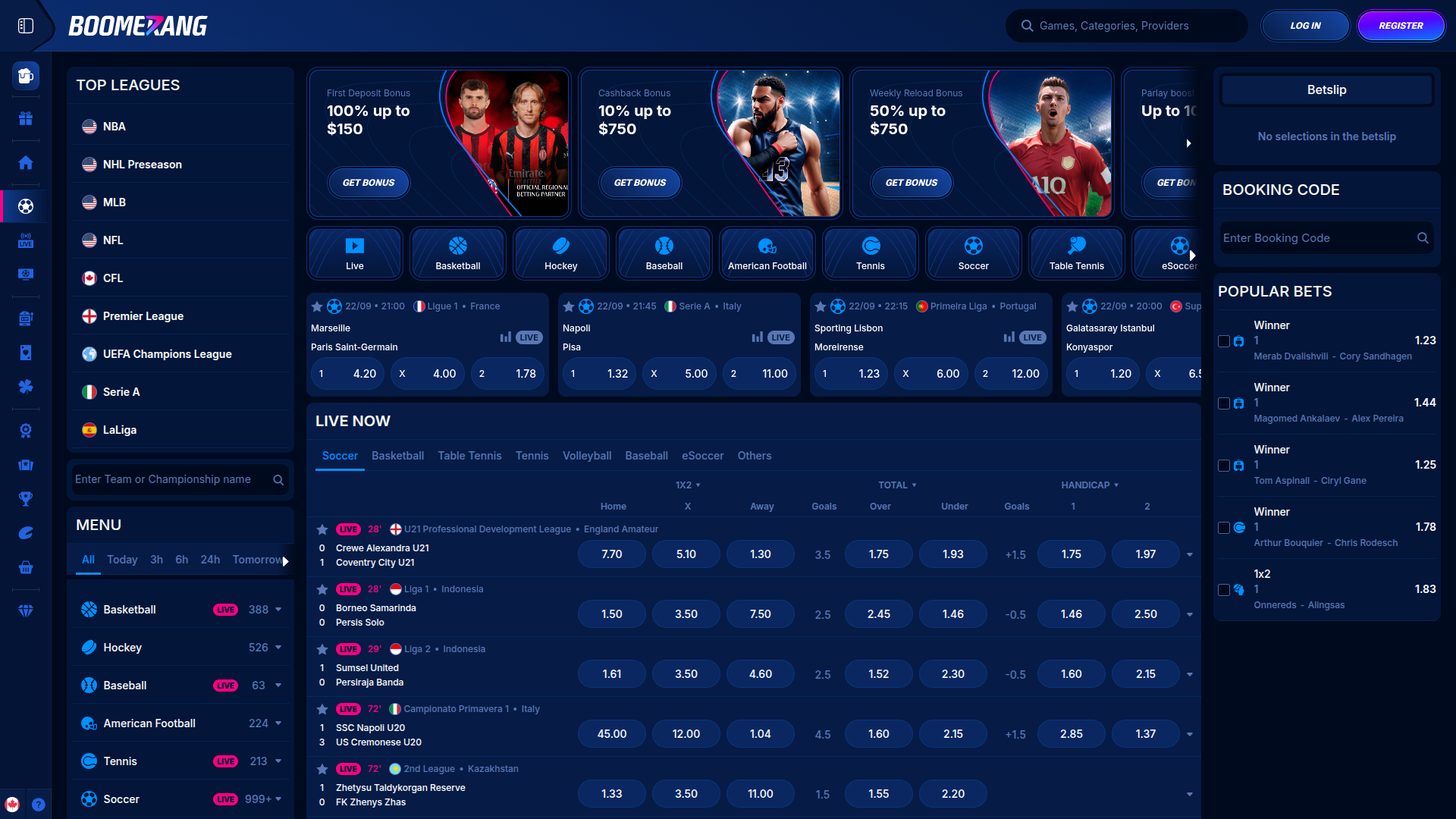 Boomerang Bet Casino Desktop Sports