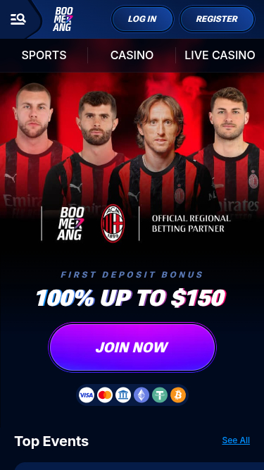 Boomerang Bet Casino Mobile Homepage